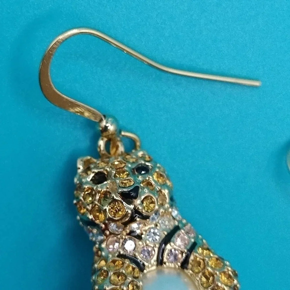 JTV Gold tone Dangle Multicolored Rhinestones Faux Pearl - Picture 5 of 11